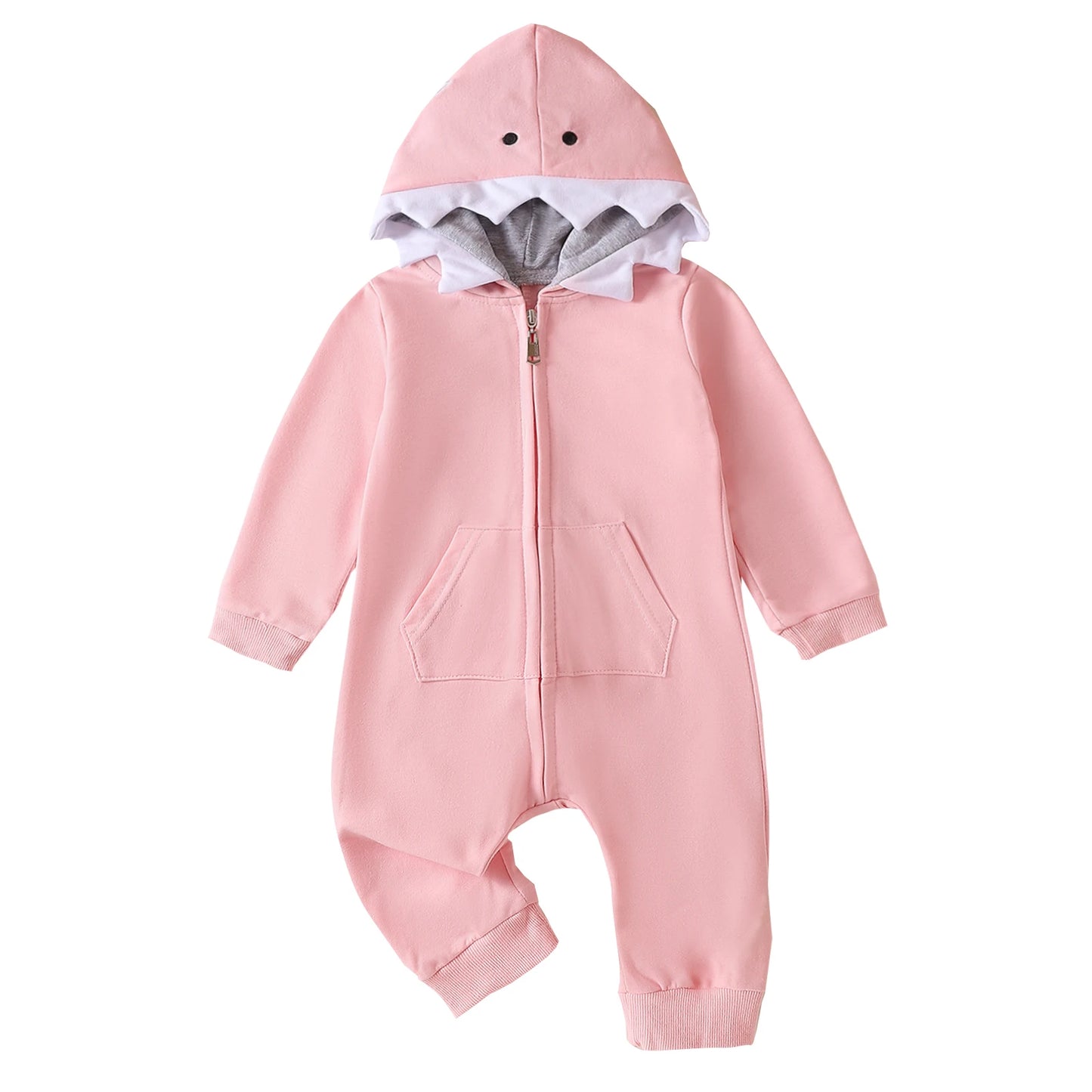 Newborn Long Sleeve Hooded Romper, Shark Onesie, Baby Dipped Clothes, Boys and Girls One-Piece, Autumn