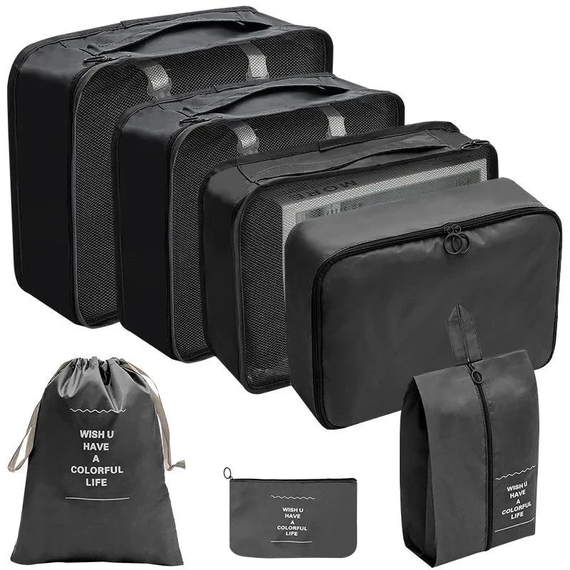 7/8/9/10 Piece Set Travel Organizer Storage Bags Suitcase Packing Cubes Set Portable Cases Luggage Clothing Shoe Tidy Folding Pouch
