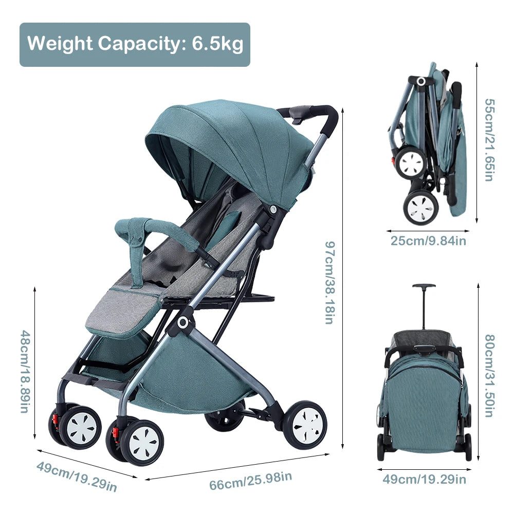 Poussette Légère Voyage Compacte Avion — Harnais 5 Points Dossier Réglable Bébé