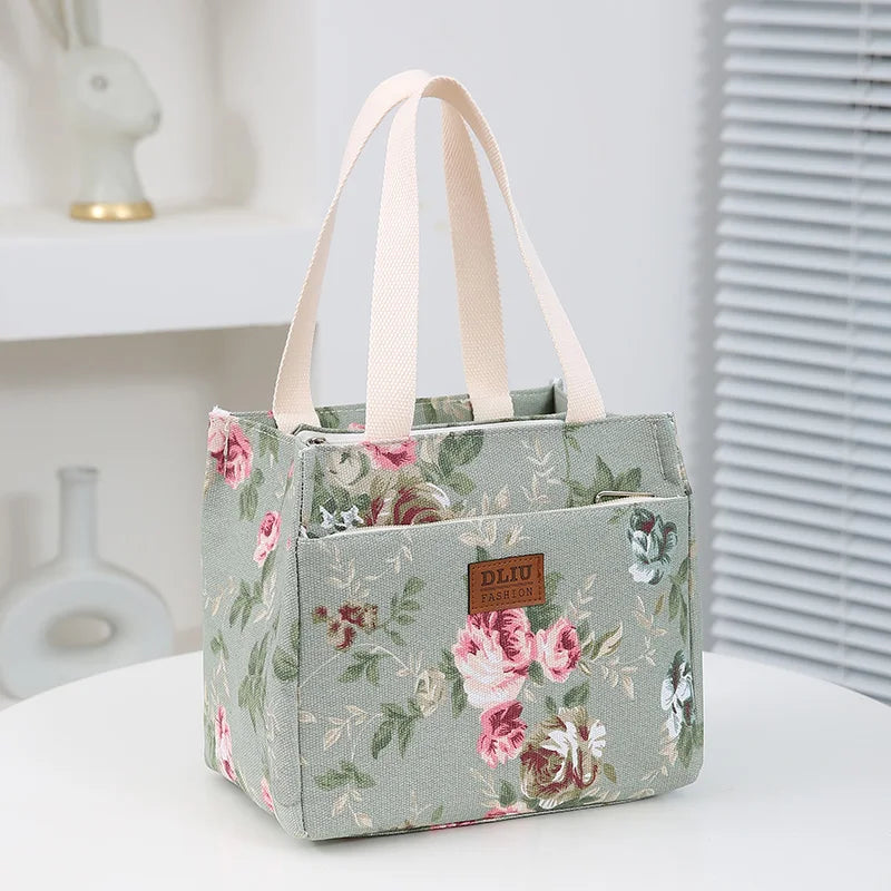 Sac à déjeuner esthétique imprimé Floral, sac à Bento isolé de grande capacité, sac à main isotherme pour l'école, le travail, les voyages et le pique-nique