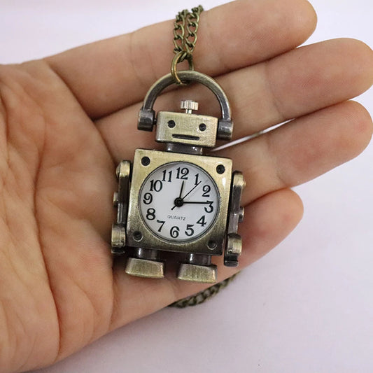 Montre de Poche à Quartz en Forme de Robot Vintage avec Chiffres aniques, Cadran Rond, Pendentif Décoré avec PoinChaîne Continent, Breloque de Sac pour une ix