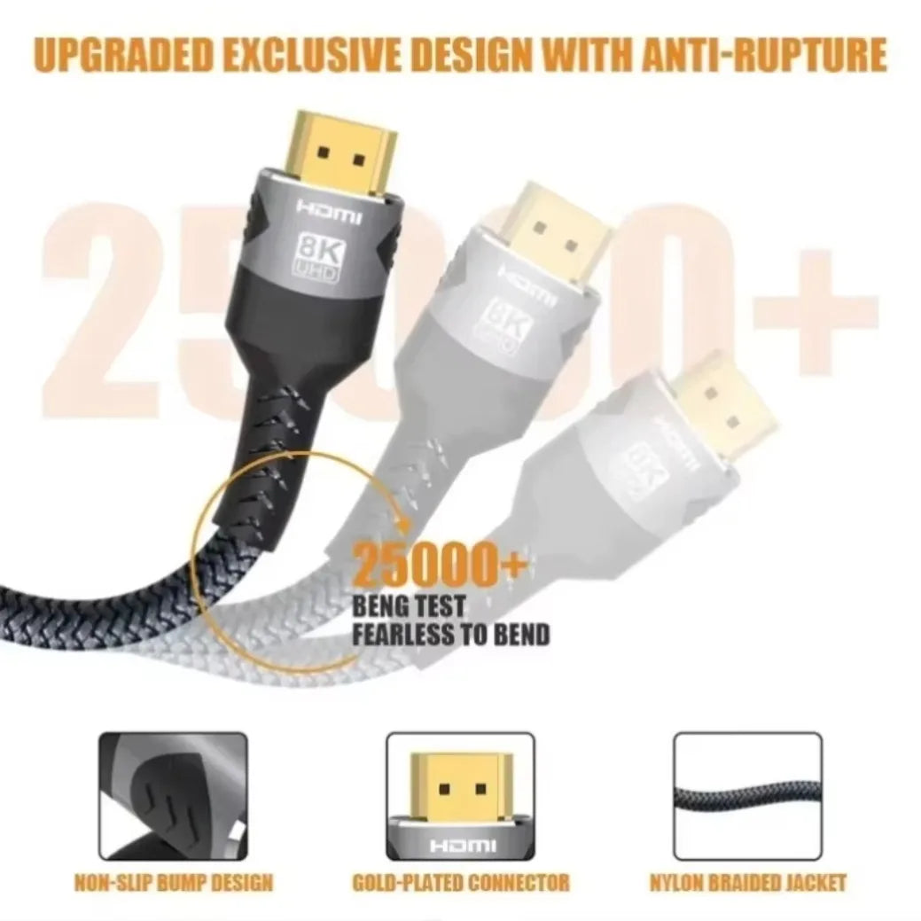 8K 4K @ 120Hz 8K @ 60Hz HDMI Compatible Cable, HDMI 2.1 Cable, 48Gbps Adapter for RTX 3080 eARC HDR, Laptop PC TV Box PS5 Video Cable