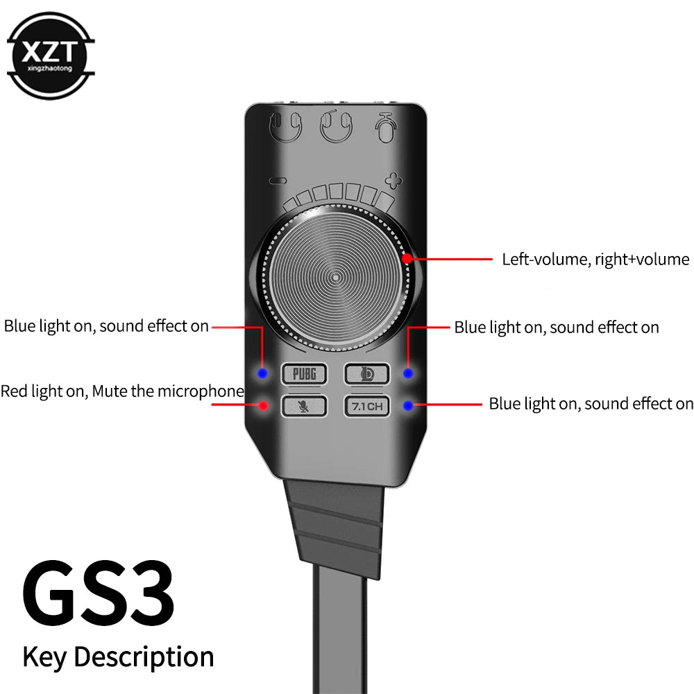 Carte Son USB Gaming 7.1 Canaux — Adaptateur Audio 3.5mm Plug & Play PC & Laptop