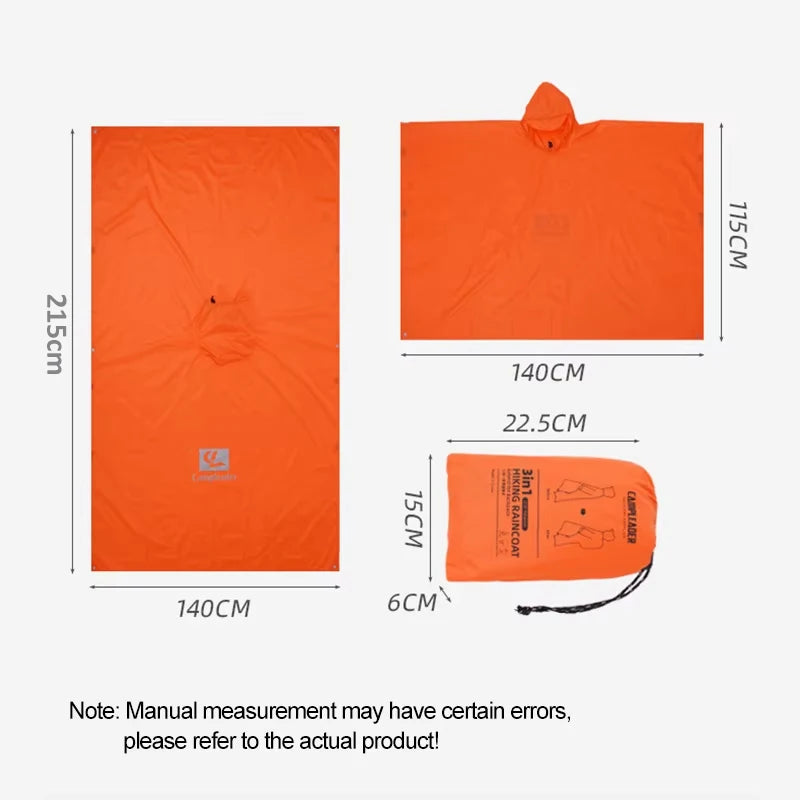 Manteau imperméable d'extérieur 3 en 1, manches longues à capuche, Poncho de pluie imperméable pour moto, Camping, randonnée, voyage, tente