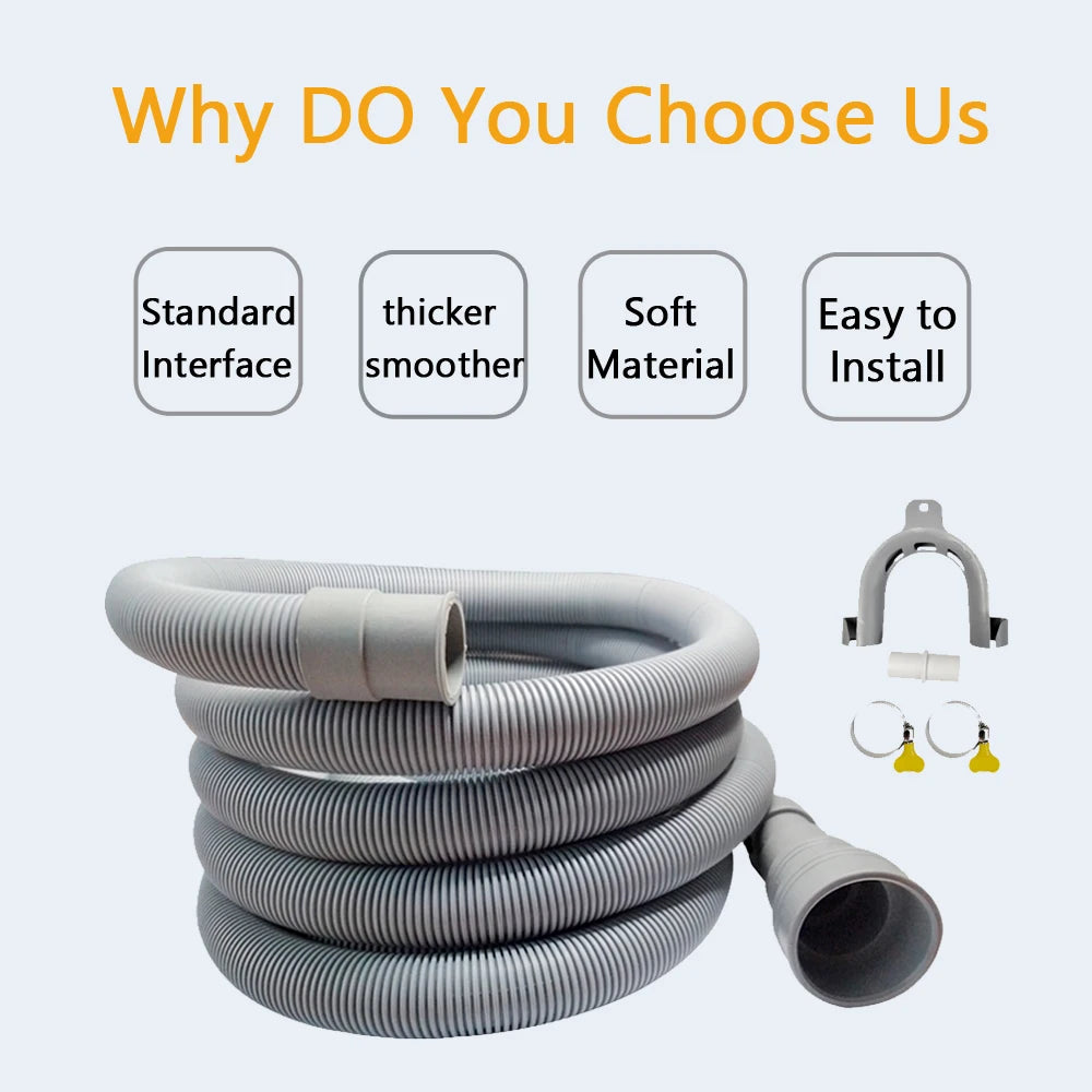 Washing Machine and Dishwasher Drain Hose Kit, including Flexible Corrugated Hose, Extension Adapter and Hose Clamp, 1 Piece