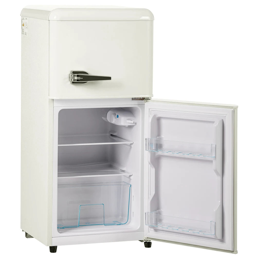 Frigorífico combi retro 45,5 cm de ancho, 2 puertas, 60 litros de volumen total, volumen de congelador 22 litros. 102 KWh/año,