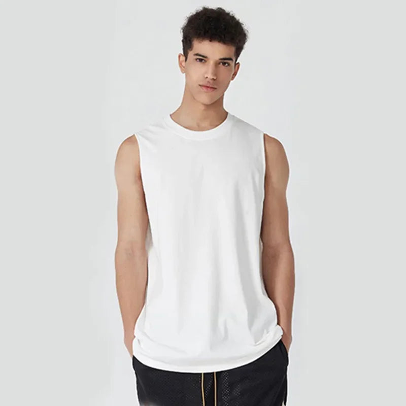 Nouveau débardeur basique en coton solide 180g pour homme 2026 – T-shirt sans manches Athleisure Fitness Décontracté pour homme