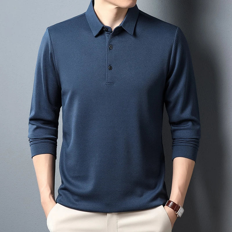 Men's Long Sleeve Casual Business Polo, Comfortable Summer T-Shirt