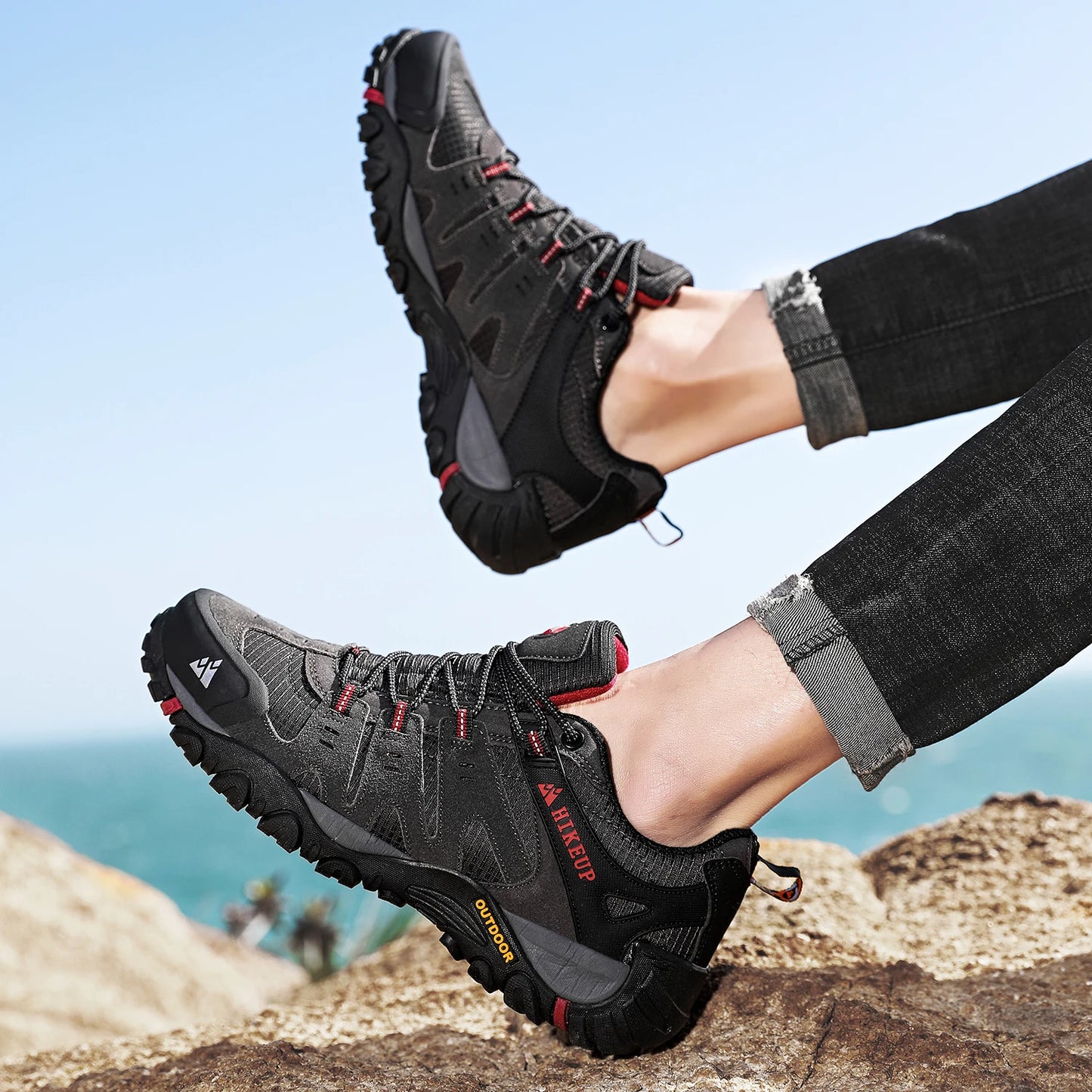 HIKEUP chaussures de randonnée pour hommes chaussures d'extérieur en daim et cuir résistant à l'usure hommes Trekking marche chasse baskets tactiques