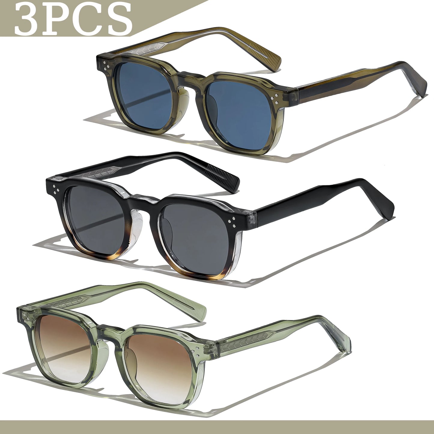 Lunettes de soleil carrées rétro pour hommes — mode punk, femmes, voyage, UV400, lot 1/2/3 pièces