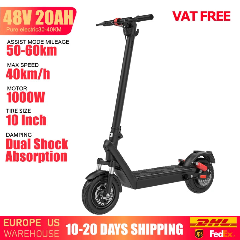 Patinete eléctrico HUANCI X9B 1000W, e-scooter plegable 48V20AH, patinetes eléctricos 40 km/h, patinete eléctrico de 10 pulgadas para adultos