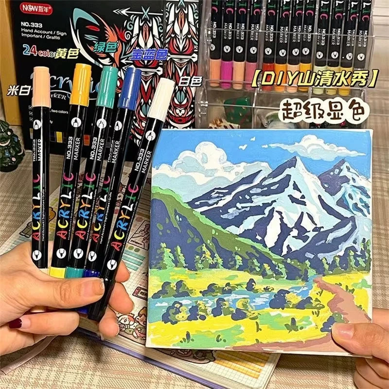 Marqueurs de peinture acrylique professionnels à 48 couleurs, double pointe fine et pinceau, adaptés à la pierre, au bois, à la calligraphie