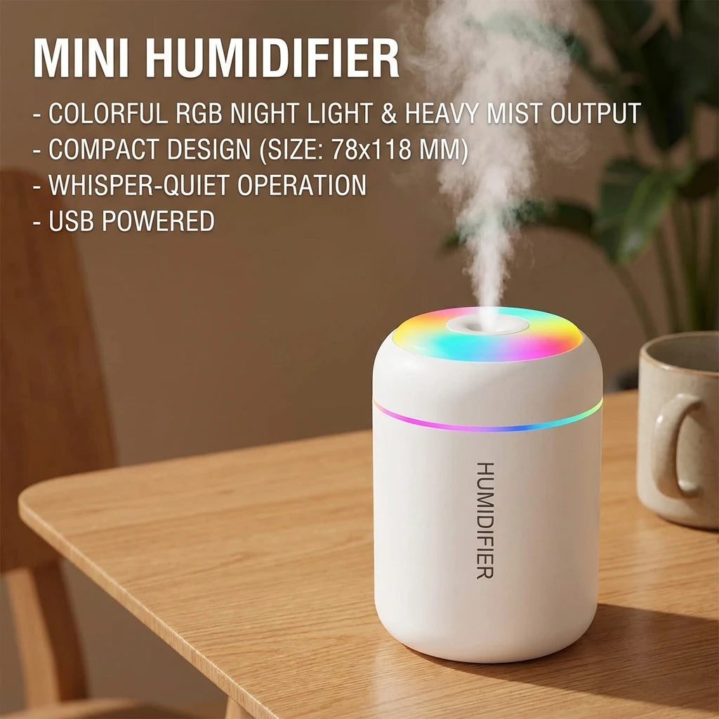 USB LED Air Humidifier, Desktop Cool Mist Sprayer, Aroma Diffuser, Essential Oil Purifier for Home Bedroom