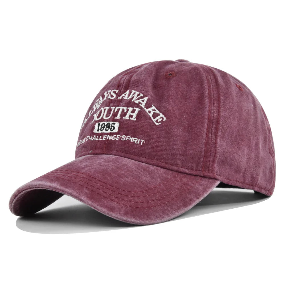 Casquette de baseball lettre brodée — hommes, femmes, mode, vintage, solide, sports plein air, snapback (v2)