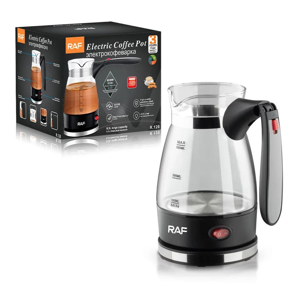 600W Portable Turkish Coffee Maker, Italian, Arabic, Greek, Moka Coffee Pot, Foldable Handle, Easy for Home and Travel
