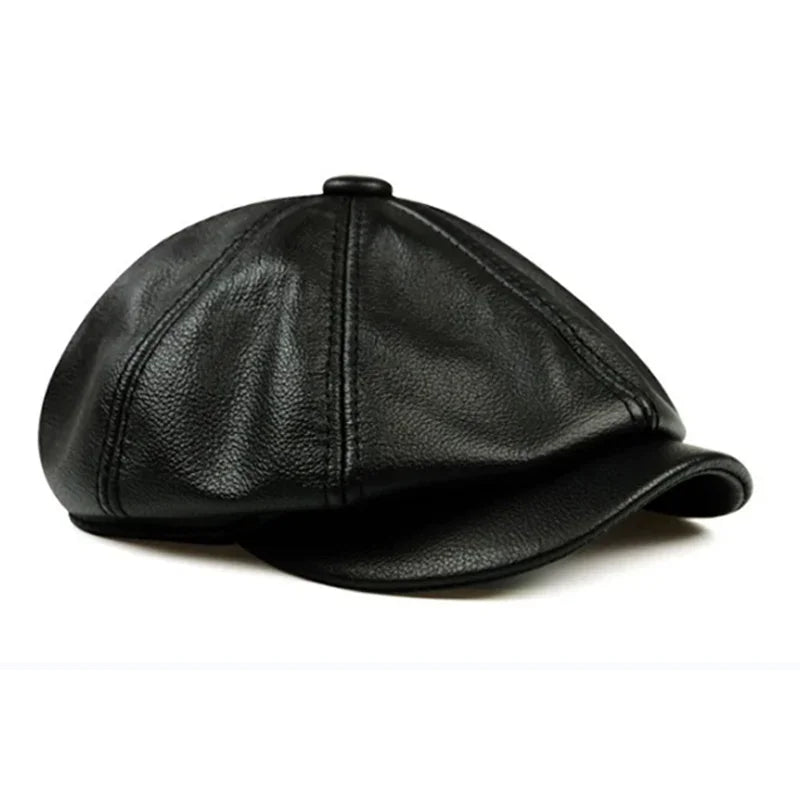Chapeau rétro pour hommes — casquette chaude en cuir véritable, béret peintre, octogonal, printemps/hiver