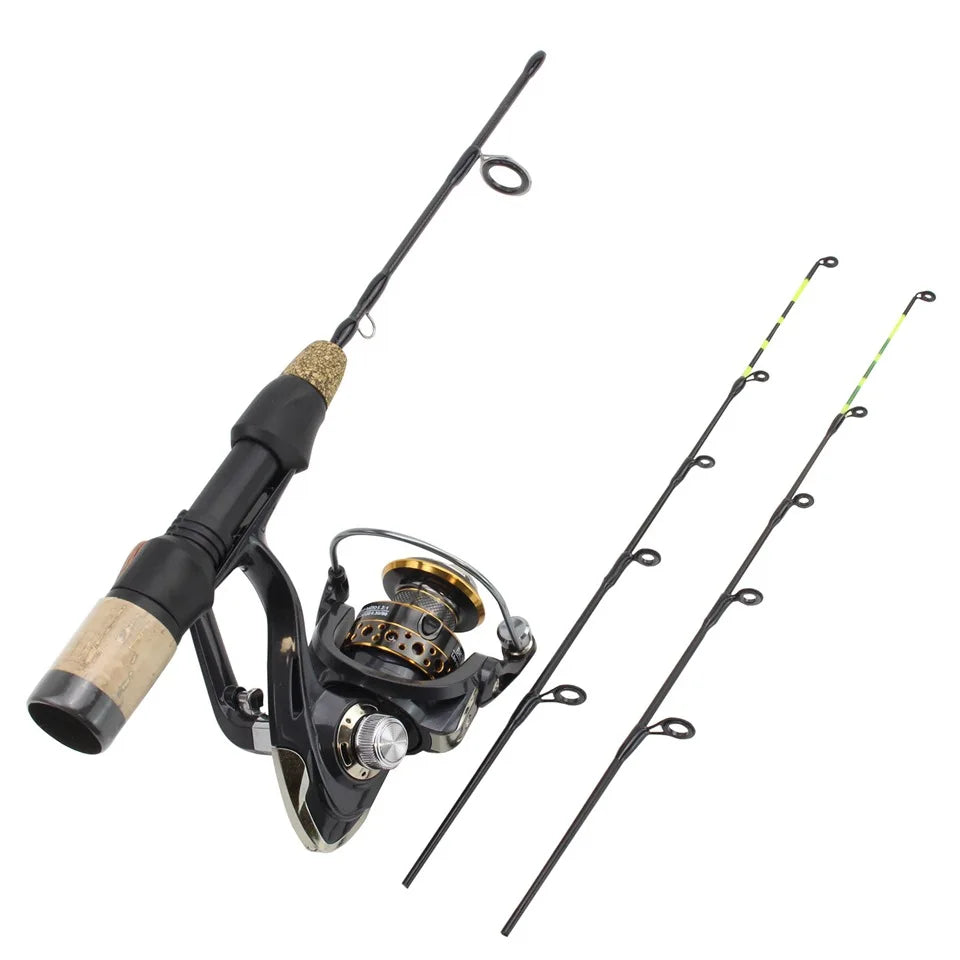 Canne à Pêche sur Glace Télescopique 60cm avec Moulinet — Carbone Hiver