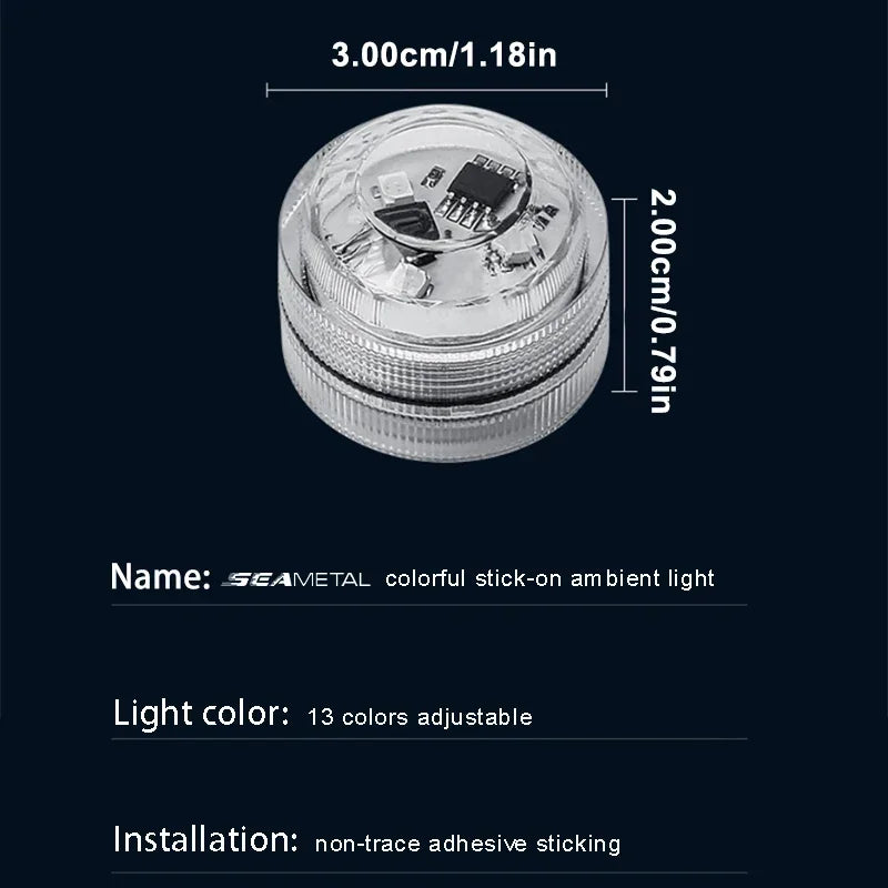 Lumière ambiante LED sans fil pour voiture — intérieur, toit, pied, atmosphère, télécommande, style diamant