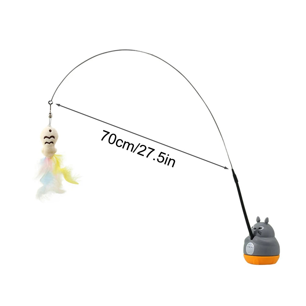 Bâton de pêche et de taquin pour petits chats, rotation à 360 degrés avec cloches à plumes et fil d'acier, 1 pièce