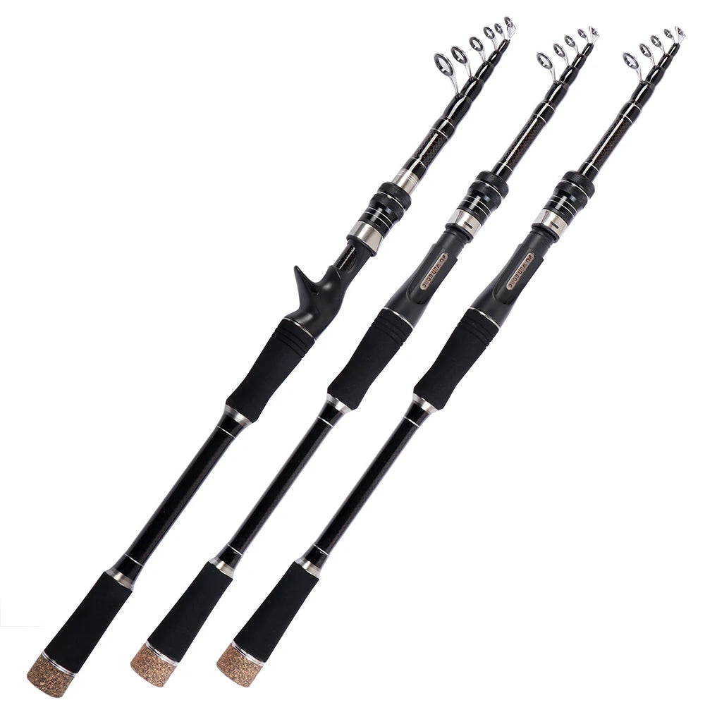 1.8M 2.1M 2.4M 2.7M 3.0M canne à pêche télescopique Portable en Fiber de carbone filature/coulée canne à poisson matériel