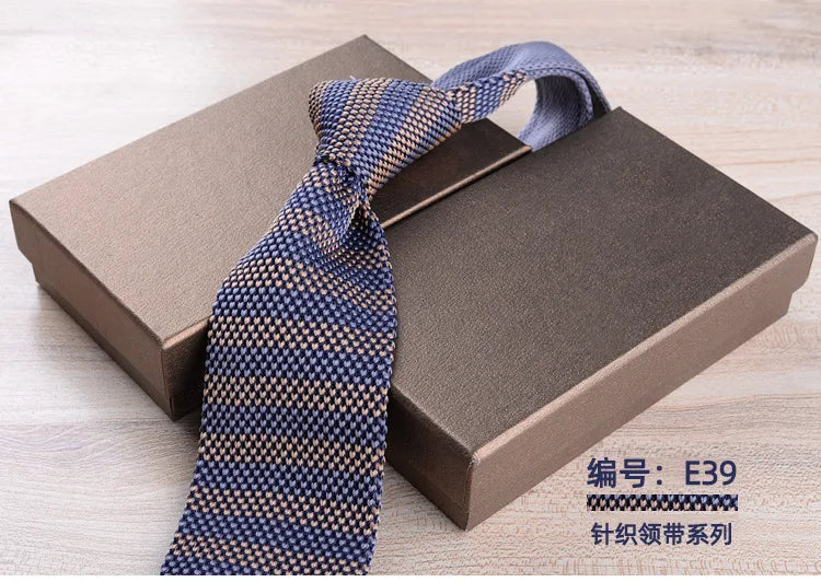 Corbatas de punto retro con rayas para hombres, estilo británico informal, formal de negocios, azul marino, rojo, marrón, corbatas hechas a mano, corbatín para esmoquin