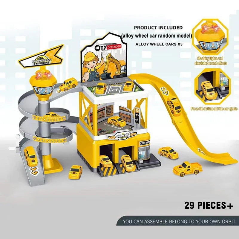 Railway Cars DIY Parking Assembled Track Inertia Car Engineering Vehicle Track Car for Kids Boys Children Birthday Gifts