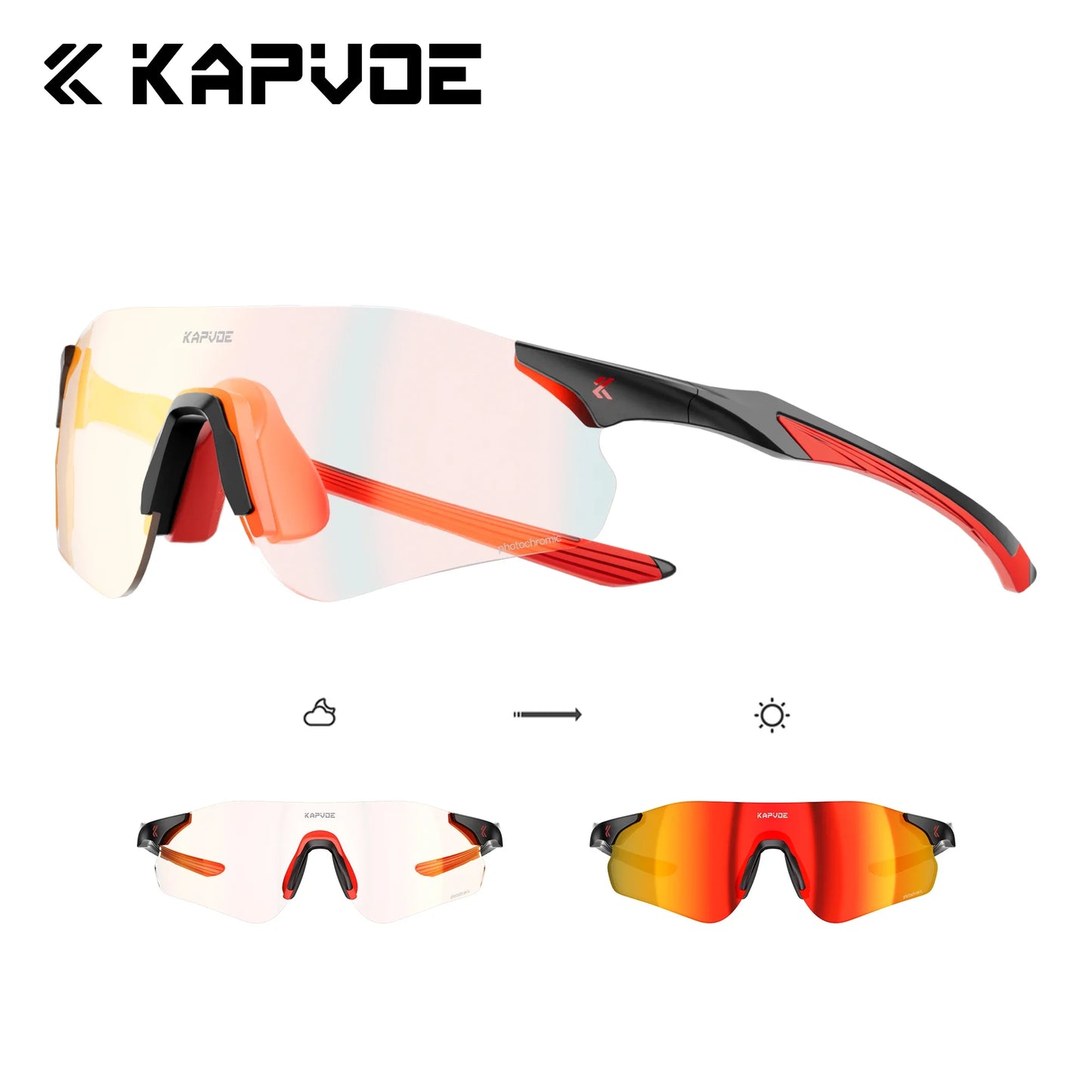 Lunettes de cyclisme et de course photochromiques Kapvoe, pour hommes et femmes, lunettes de soleil pour vélo de route, protection UV400, lunettes de sport pour la conduite