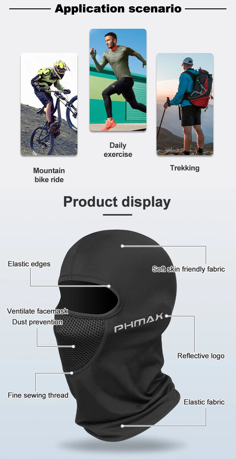 Masque d'équitation moto — protection vent et chaleur, masque complet respirant, cagoule, écharpe