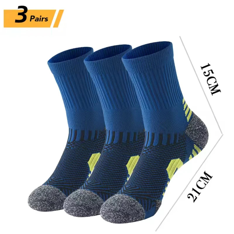 3 paires de chaussettes atétiques pour hommes, chaussettes de sport respirantes, de course en plein air, de Compression, longues, noires, blanches, bleues, extensibles