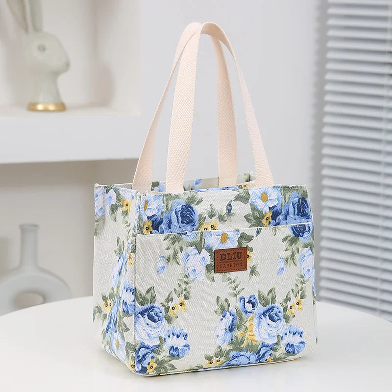 Sac à déjeuner esthétique imprimé Floral, sac à Bento isolé de grande capacité, sac à main isotherme pour l'école, le travail, les voyages et le pique-nique
