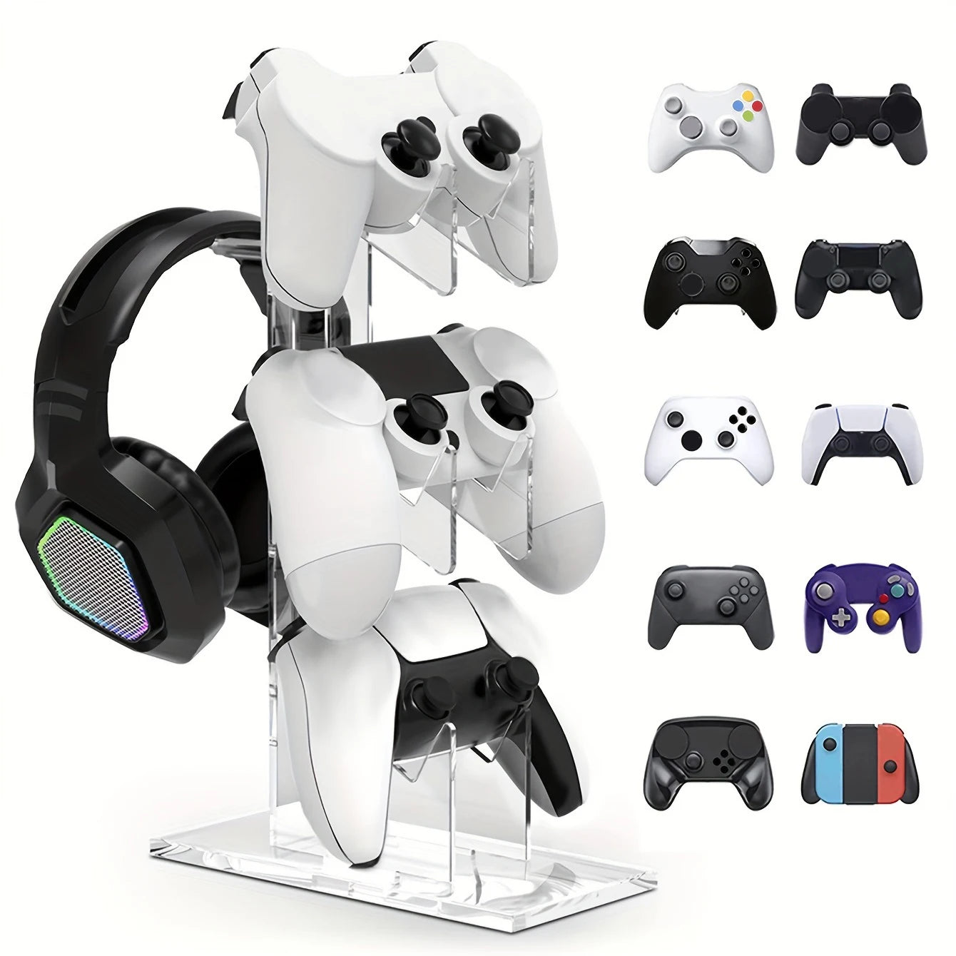 Universal 3-Layer Controller Stand, Sauna Phone Holder, Gaming Accessories for PS5, PS4 Storage Stand, Black, White, Transparent