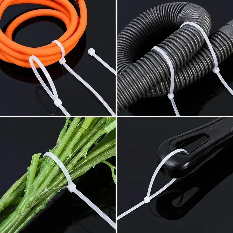 Self-locking Adjustable Nylon Cable Ties, Fastening Buckle, Reusable Plastic Metal Ties for Office and Home