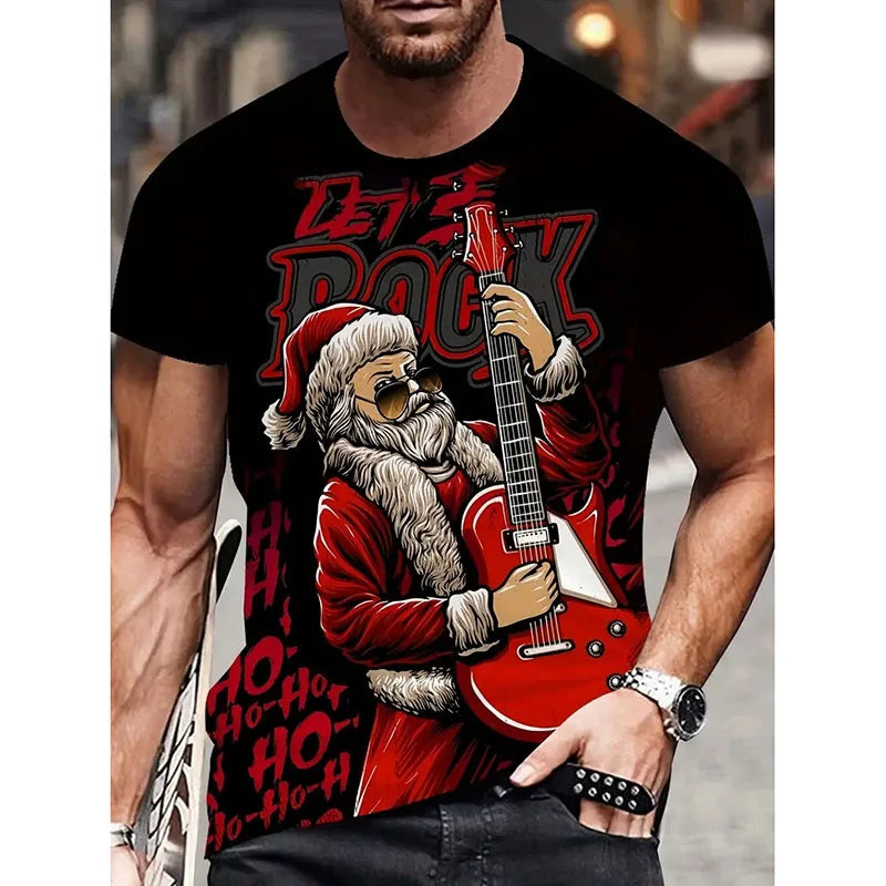 T-shirt Noël unisexe 2026 — père noël imprimé, mignon, drôle, manches courtes, cadeau enfant