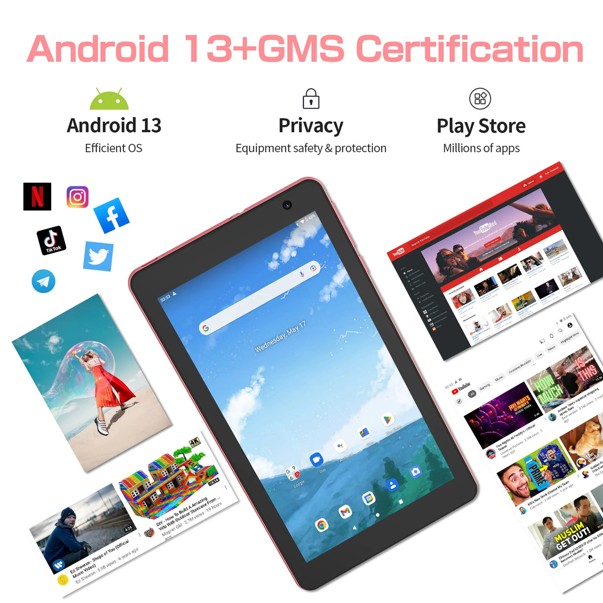 PRITOM – tablet Android 8 pulgadas 14, 8 GB (4 + 4 ampliados) RAM 64 GB ROM, expansión 1 TB, pantalla IPS 1280x800, batería 5000 MAH, doble cámara, WiFi