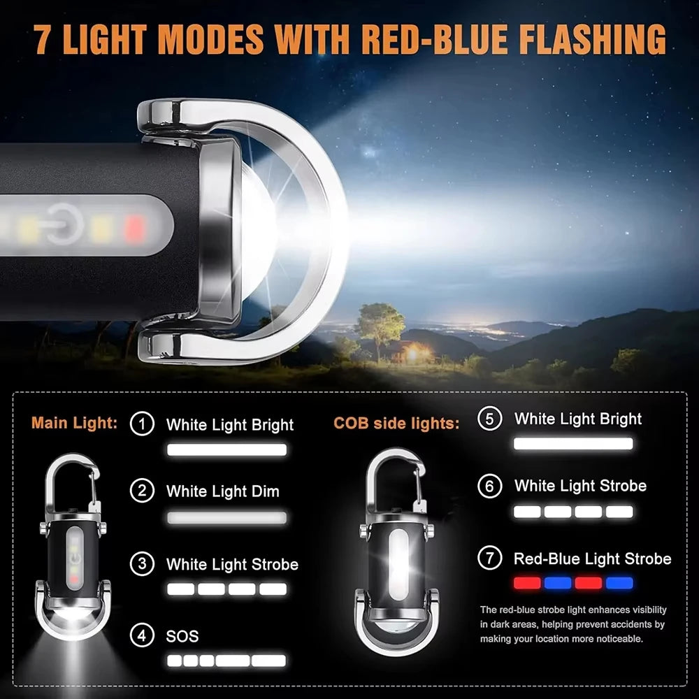 Mini Lampe de Poche Porte-clés Rechargeable COB — Camping, Randonnée & Urgence