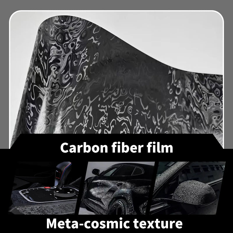 Pegatina de coche de vinilo, película negra cósmica Bon, mate, Meta forjado para motocicleta, pegatinas exteriores de coche, pegatina adhesiva de fibra de carbono