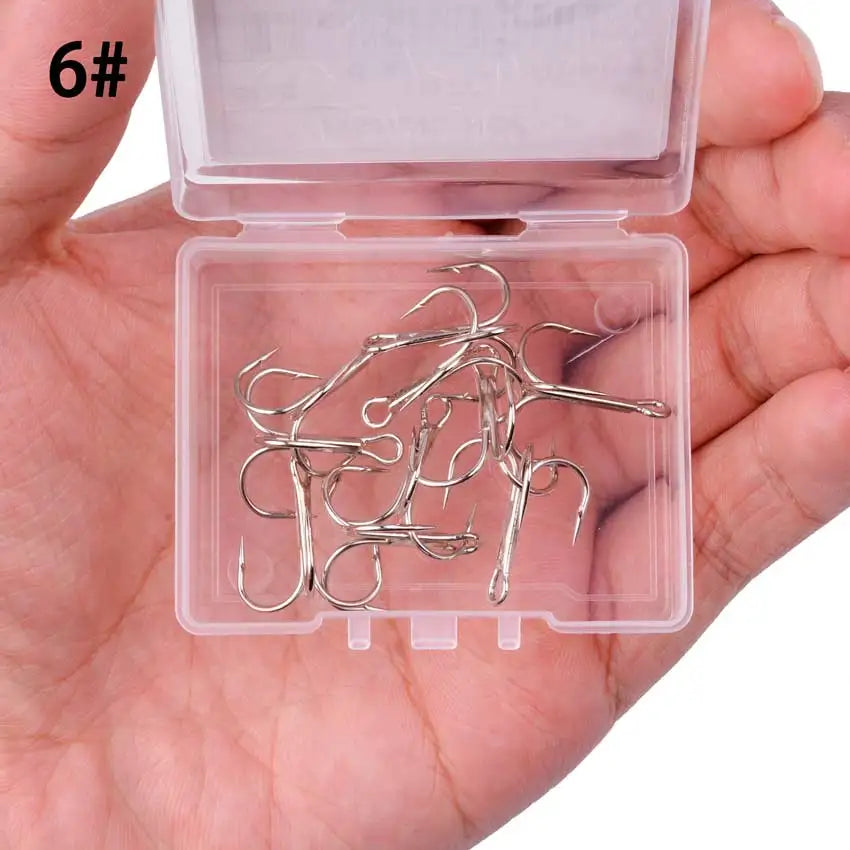 Hameçons triples de pêche aiguisés blancs, matériel de pêche au poisson, outils et accessoires, 10 pièces/boîte