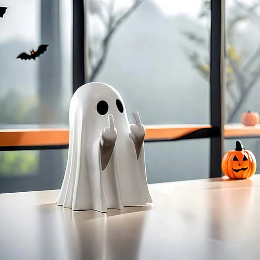 Estatua de fantasma linda con el dedo medio, pequeñas figuritas de fantasmas espeluznantes, decoraciones para el hogar de Halloween, estante de centros de mesa de café