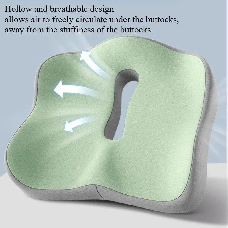 Cojín de asiento de espuma viscoelástica, 1 pieza, soporte ergonómico 3D | Verde claro y gris, poliéster lavable, esenciales para coche/oficina