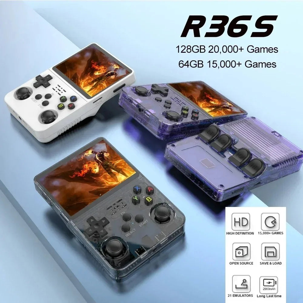 BOYHOM 64G 128G R36S Retro Handheld Game Console Linux System 3.5 Inch IPS Portable Pocket Player 64GB Video Games Kids Gifts