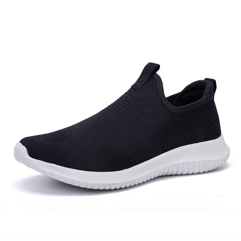 Men's Lightweight Flyknit Mesh Trainers, Casual Laceless Walking Shoes, Flat Sneakers, Large Sizes