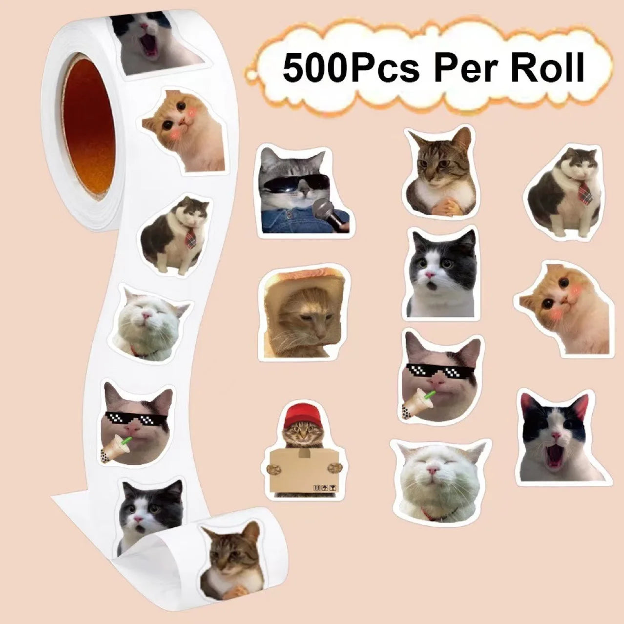 Cute Cat Graffiti Stickers, 500 Pieces, for Notebooks, Water Bottles, Luggage, Phone Cases, DIY Decoration and Kids' Stickers