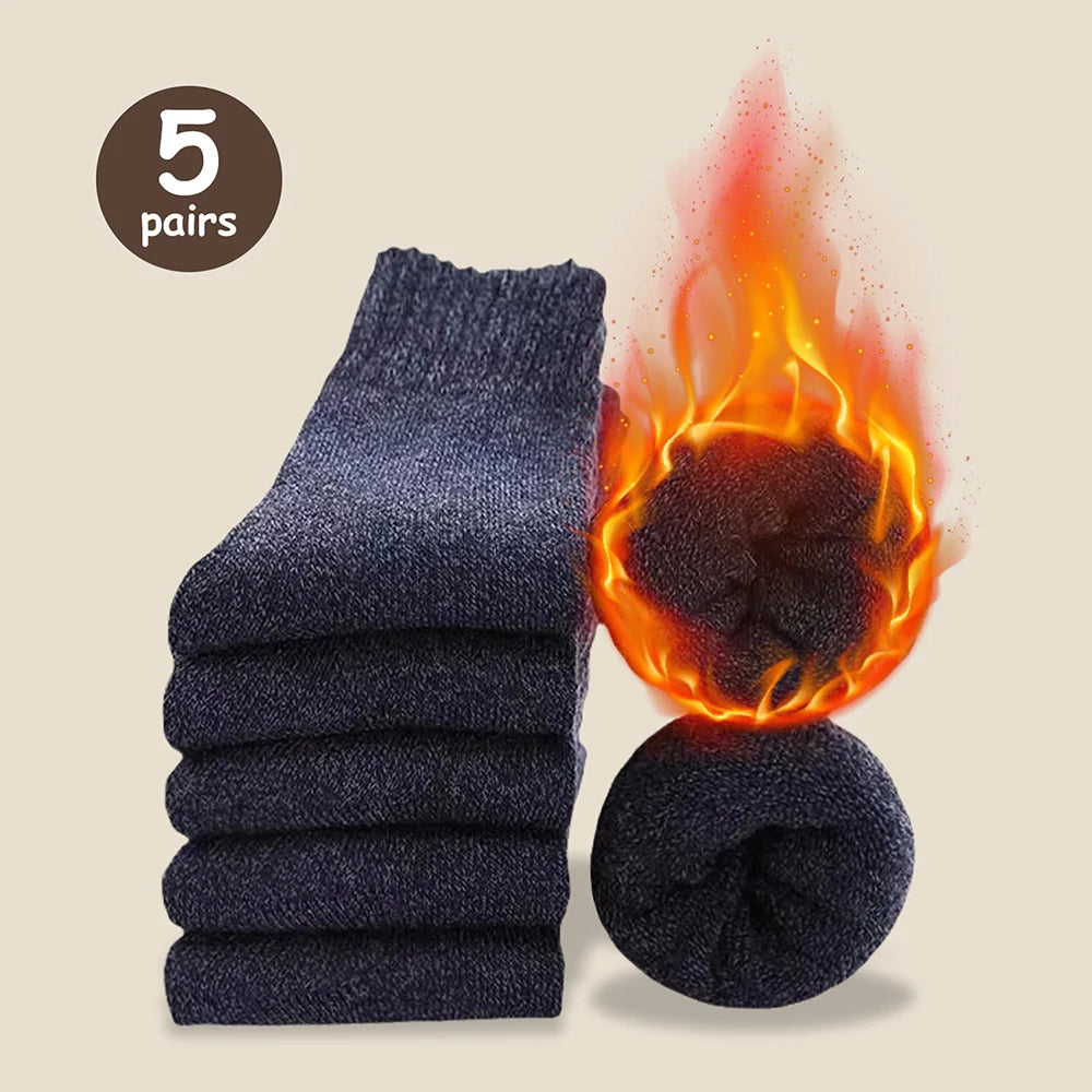3/5 pares de calcetines cálidos para hombre, calcetines de rizo gruesos a media pantorrilla, calcetines anticongelantes para botas de nieve, elásticos, color liso