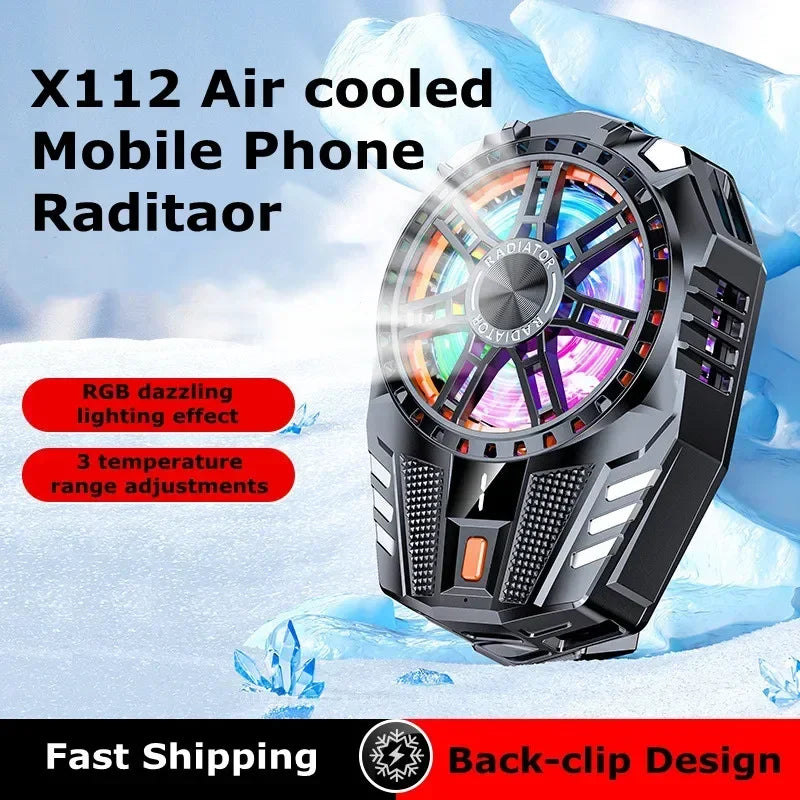 Refroidisseur Téléphone Clip Arrière — 3 Vitesses LED RGB iOS & Android