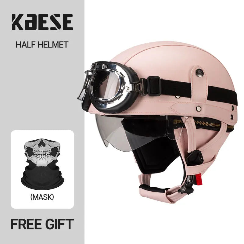 Casque Moto Demi-Visage Vintage DOT — Homme Femme Scooter Été Noir Marron