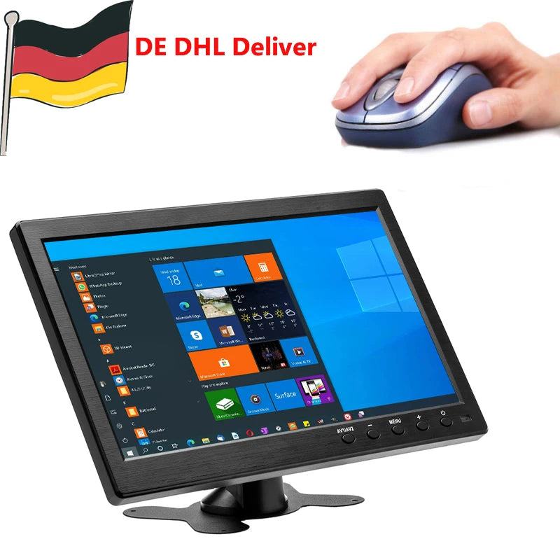 Podofo Monitor de coche LCD HD de 10.1" 1024*600, mini TV, monitor LCD de pantalla digital con HDMI/VGA/AV/USB/SD/TV/reproductor de DVD para vigilancia