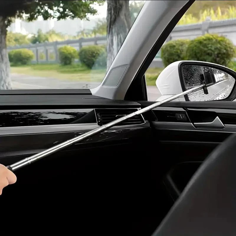 Essuie-glace de rétroviseur de voiture, poignée télescopique, essuie-glace de rétroviseur de voiture, outils de nettoyage de vitres automobiles durables en acier inoxydable, brosse de nettoyage