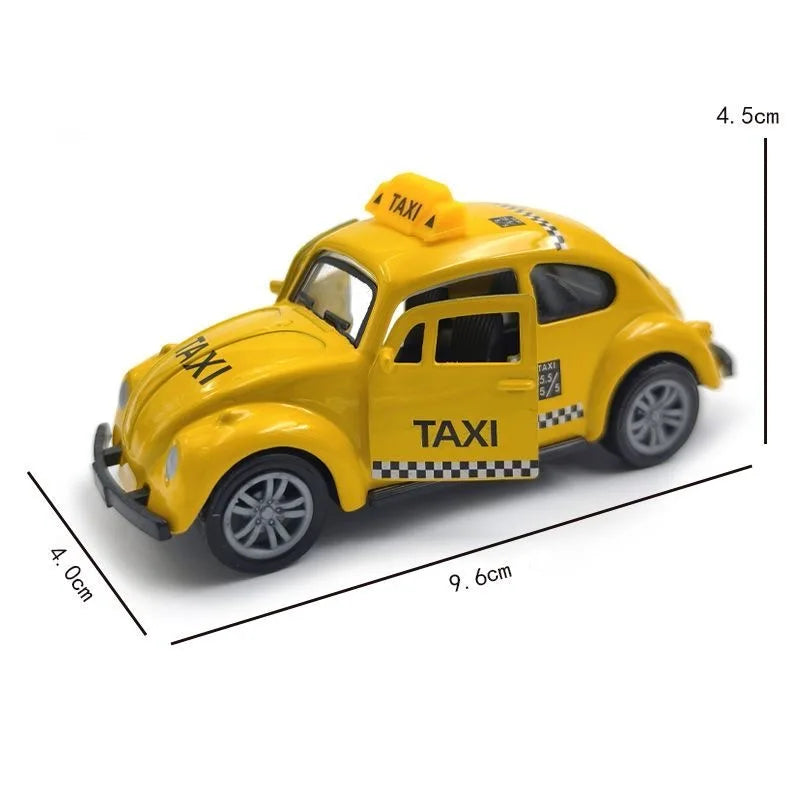 Alloy car model, retro beetle-shaped small car, that can open the door and police cars. Pocket toy cars that boys love.