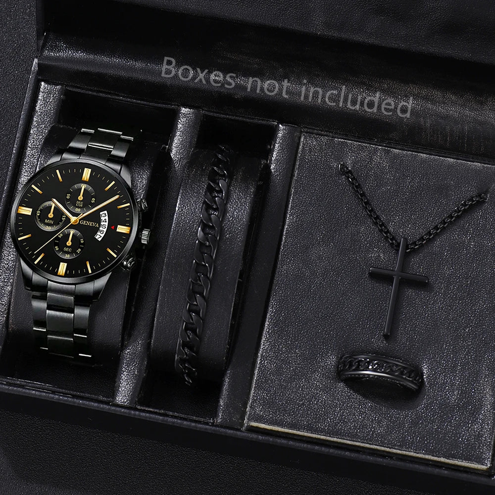 Men's Fashion Stainless Steel Watch Luxury Calendar Quartz Wristwatch Men's Business Watches for Men Clock Men's Watch