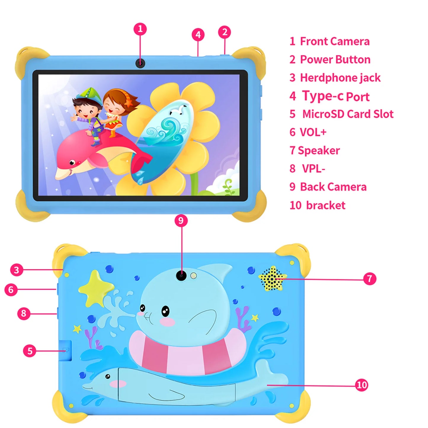 Tablette pour enfants de 7 pouces 5G avec motif de dessin animé, PC d'apprentissage et d'éducation Android avec étui à l'épreuve des enfants, tablette 4000mAh